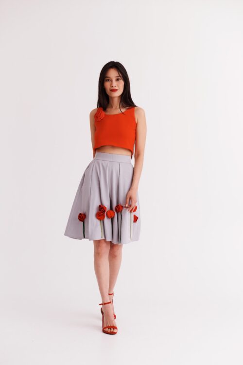 Cropped Rose Tank + Rose Pleated Skirt Set